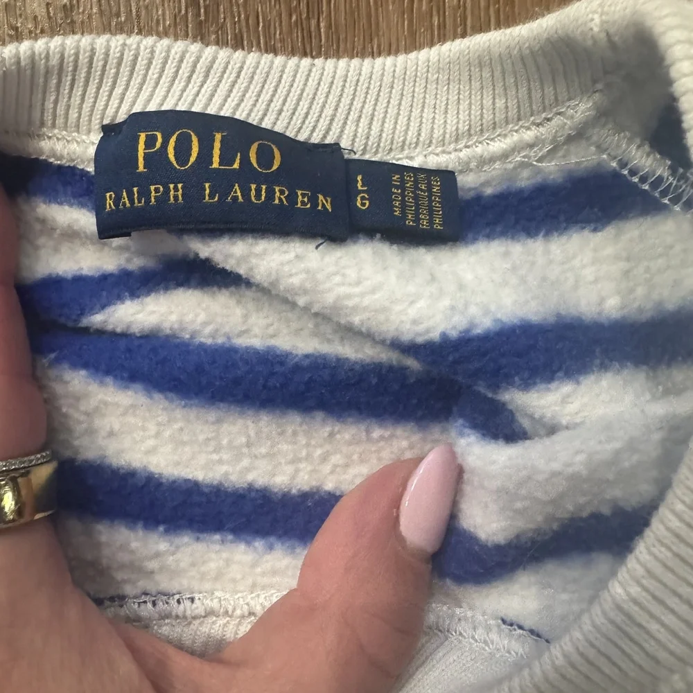 Polo Ralph Lauren Kids Large Polo Bear Striped Sweatshirt White Blue Prep - Picture 4 of 5